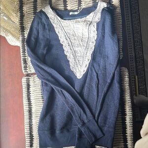 Navy Blue Lace Trim Sweater - small